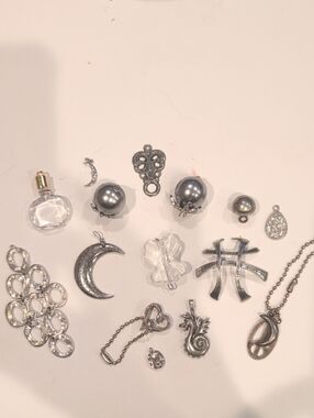 Silver Mixed Charm Pendant Set with Clear Accents "Stormy Night"